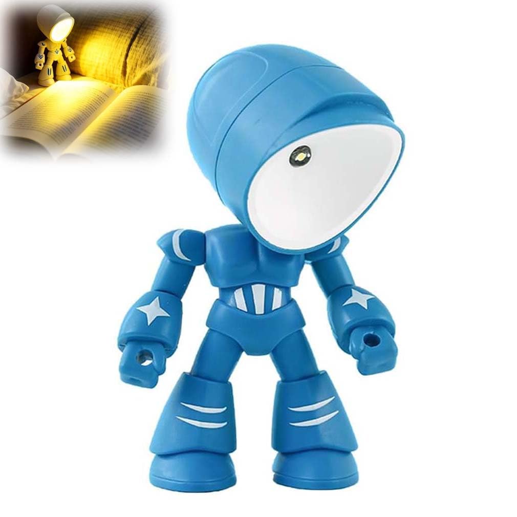 Mini Creative Robot Table Lamp, Unique Robotic Night Light, Funny Shine Figurine, LED Cartoon Cute Robot Light, Posable Body Bot Home Decor, Cute Deck Display Mini Night Light for Home Office (Blue)