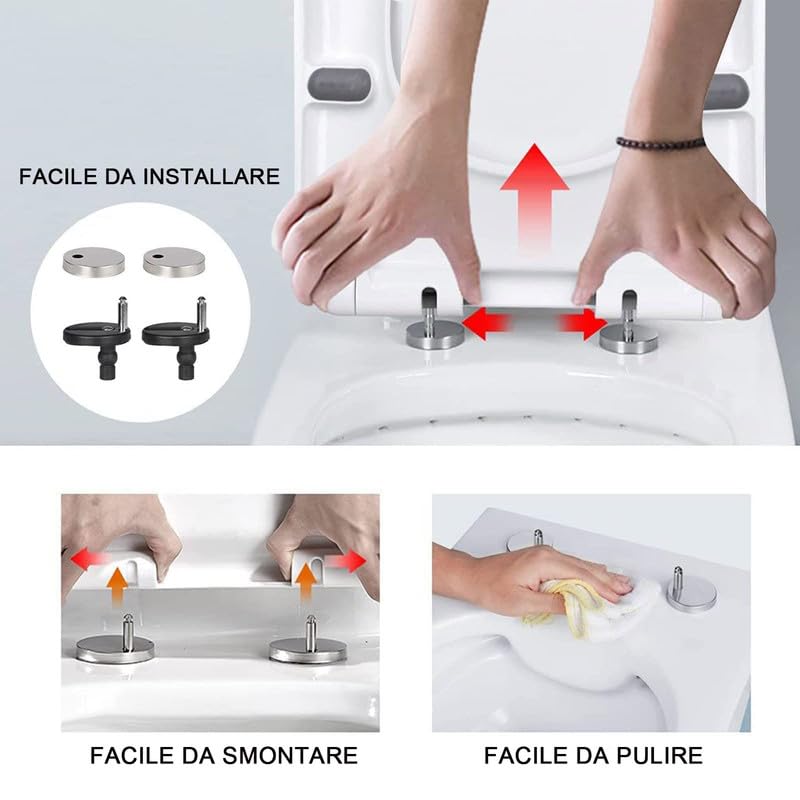 Sedile WC con Chiusura Ammortizzata, Tavoletta WC con Funzione di Sgancio Rapido, Facile da Montare e Pulire, Copriwater Universali Forma di D/U, Coperchio WC in PP, Bianco, 02K, 48x38cm