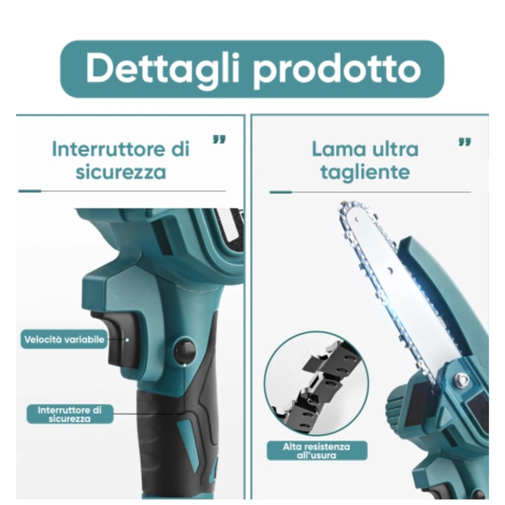 A.M.C. Forbice da Potatura a Batteria 88V, Motosega a Batteria 8 Pollici con oliatore + Asta Telescopica 128-248cm, Luce Led Kit 4 in 1, Cesoie Elettriche Set Potatura Giardino Rami Arbusti Vigneto