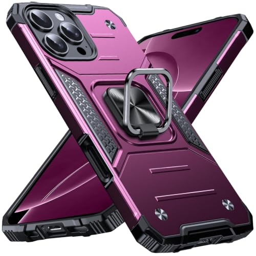 Anqrp Heavy Duty Case for iPhone 16 Pro Case with Enhanced Ring Holder Grip Stand, Military Grade Shockproof Rugged Drop Protective Silicone Hard Slim iPhone 16 Pro Phone Case Cover,Burgundy