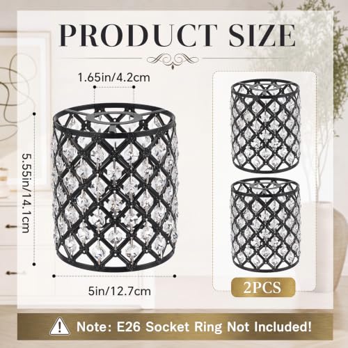 Image of Teenyyou 2 Pcs Crystal Lamp Shade E26 /E27 Base 1.65 inch Top x 5 inch Dia. x 5.6 inch H | Elegant Ceiling Light Cover, Modern Chandelier Lampshade Replacement for Bathroom Bedroom Living Room Hallway Wall Sconce
