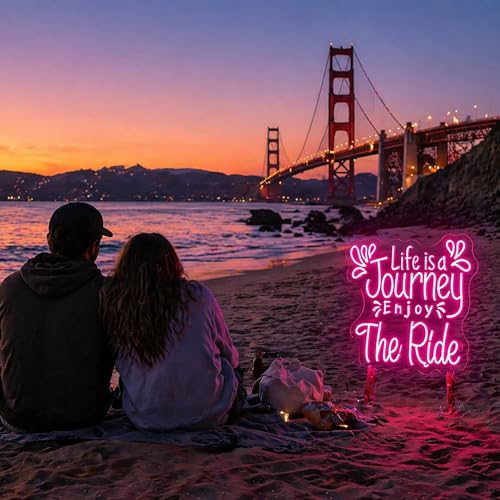 Image of Pink Neon Sign Led Neon Lights Signs for Wall Decor USB Powered Led Signs for Room Decoration-Life is a Journey Enjoy The Ride