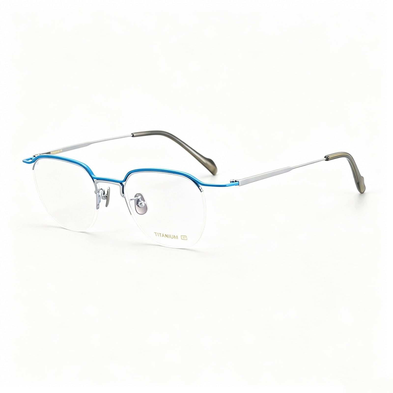 KLJUddGY Half Rim Eyewear Frames Splicing Spectacles for Computer Non Prescription Eyeglasses Square Reading Glasses Pure Titanium Glasses(Blu)