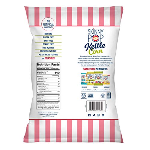 Image of SkinnyPop Sweet Vanilla Kettle Popcorn, 12ct, 5.3oz Grocery Size Bags, Skinny Pop, Healthy Popcorn Snacks, Gluten Free