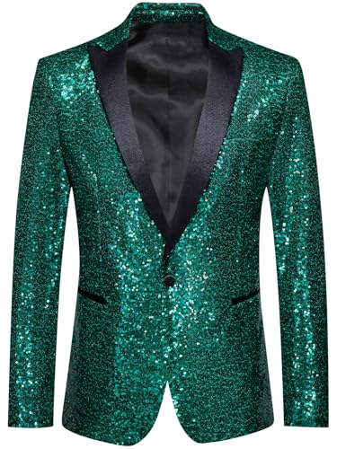 Image of Barry.Wang Mens Sequins Blazer Sparkle Dress Suit Jacket Cocktails Shiny Metallic Disco Dance Party Tuxedo Homecoming