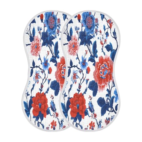 Kigai Red Blue Flowers Baby Burp Cloths Extra Soft and Absorbent Burping Rags Cotton Burping Clothes Baby Washcloths for Newborn Boys Girls - 2 Pack