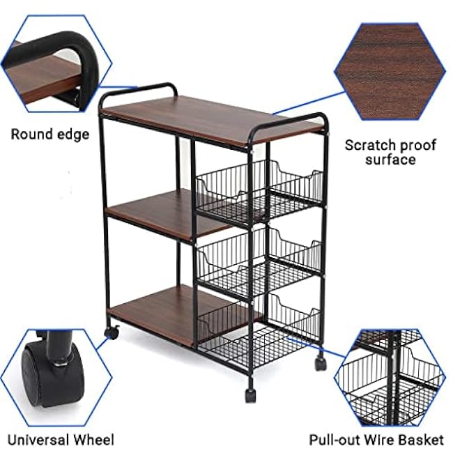 Trolley Kitchen Cart Kitchen Rack Multi-Layer Storage Stand with 3 Mesh Baskets Wheel Trolley Household Multi-Function-DmiXGKDt