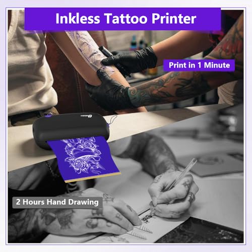 Image of 4-inch Mini Thermal Printer, Portable Thermal Tattoo Transfer Machine, Bluetooth Connection, Compact and Portable, Suitable for Travel,Parties, and Beginners, Comes with 5 Tattoo Transfer Papers