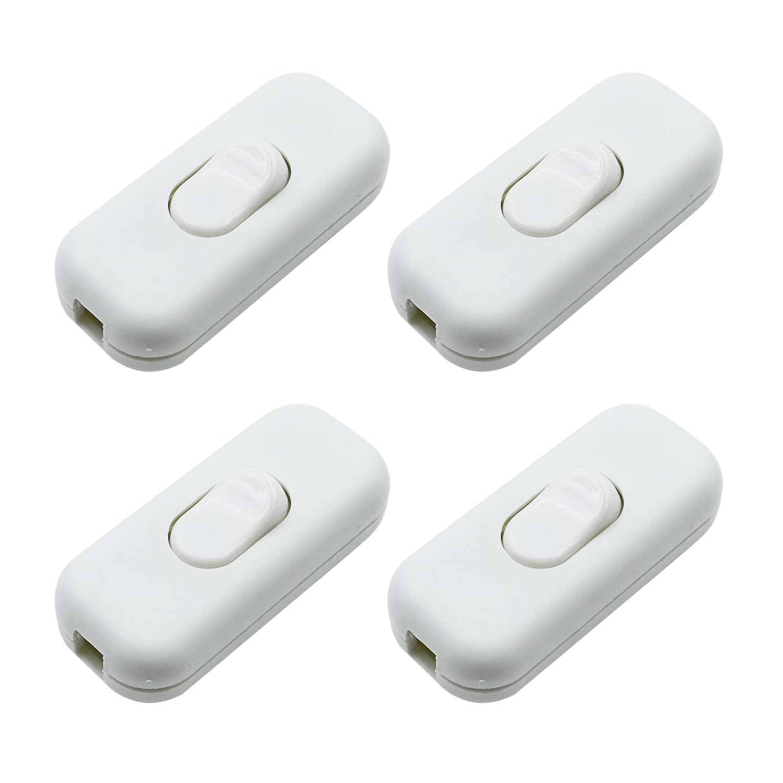 4 Pcs Torpedo Inline Switch, 250V 6A, Small, Bipolar, for 2 or 3 Core Cable, White