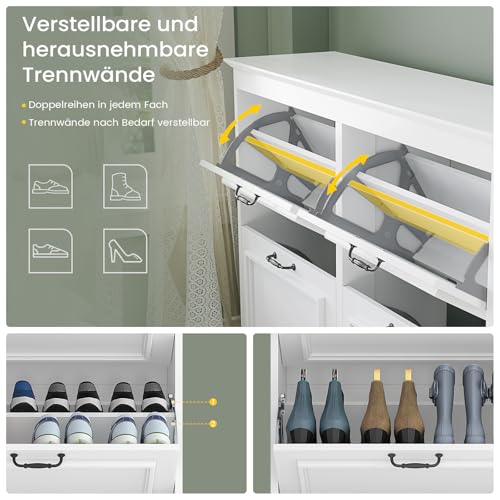 Brinlawb Schuhschrank Weiß Schuhkipper mit 4 Klappen, Schuhkommode Schuhregal mit Trennwände verstellbar und abnehmbar… – Ansicht 4