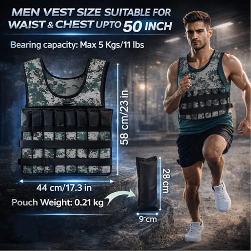 Image of Weighted Vests 5Kg Fits Upto M-XXL Adjustable for men running with 16 Iron Sand Bags Women Body Weighted Training Vest Jacket Gym Workout Fitness Vest Used as 2kg to 5kg For Cross Fit (Green)