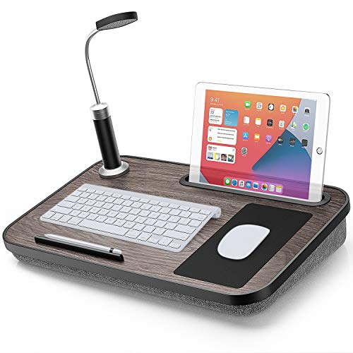 Lap Desk with Pillow Cushion Portable Lap Desk for Laptop with Light & Mouse Pad Fits up to 15.6 Laptops w Phone/iPad Slot for Reading, Writing by LORYERGO