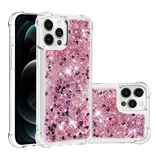 Compatible avec iPhone 12 Pro Max Custodia Liquido Cases Brillantini Glitter Floating Clear Antiurto Protettivo Phone Cover per 12 Pro Max Love Rose Gold YBWTLS. silicone tpu
