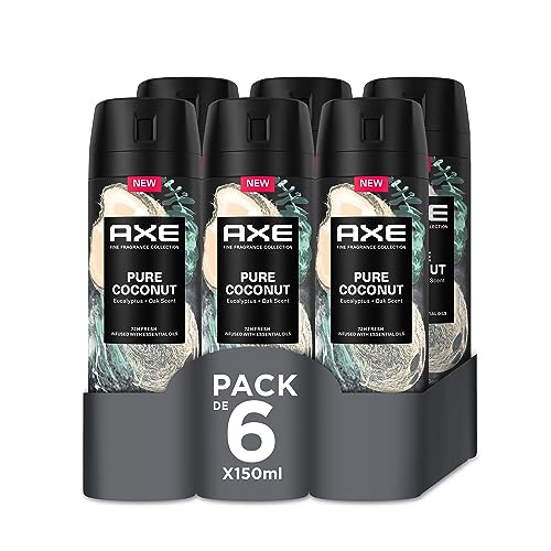 Axe Pack Ahorro Desodorante en aerosol para hombre Pure Coconut Fragancia Premium, 6 x 150 ml