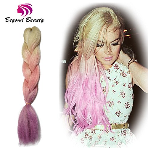 Ombre Jumbo Braiding Hair Extensions Synthetic Yaki Straight High Temperature Fiber Crochet Braids Hairstyles (Blond Pink Purple)