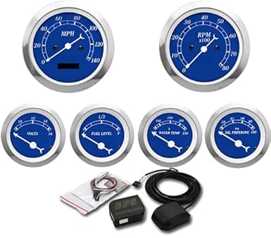 MOTOR METER RACING 6 Gauge Set Classic with GPS Electrical Speedometer Digital Odometer Blue Dial