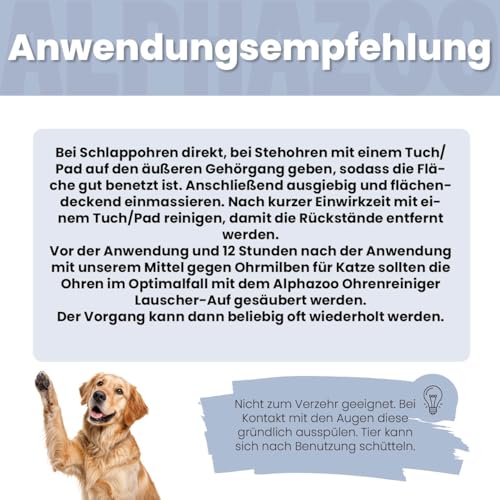 alphazoo Anti Ohrenmilben Öl für Hunde – 100 ml | Sofort wirkende Ohrentropfen gegen Milben & Ohrräude | Sanfte, natürliche Ohrenpflege – beruhigt Juckreiz & schützt empfindliche Hundeohren