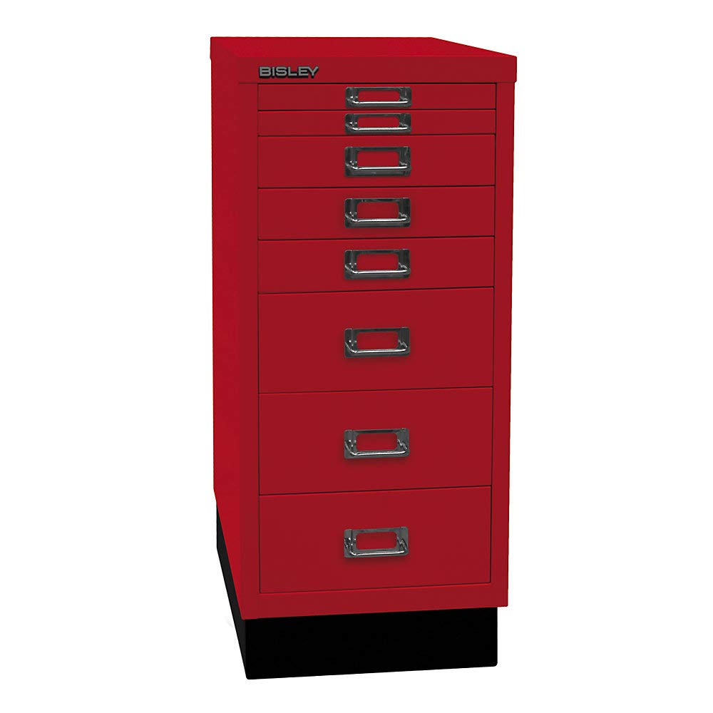 BISLEY MultiDrawer, série 29 avec Socle, Format A4, 8 tiroirs, Métal, 670 Rouge Cardinal, 38 x 27,9 x 67 cm