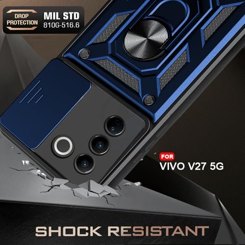 Image of AESTMO Tough Armor Vivo Vivo V27 / V27 Pro 5G Bumper Back Case Cover | Ring Holder & Sliding Camera Shield Cover | 360 Degree Protection Back Case Cover for Vivo V27 / V27 Pro 5G (Blue)