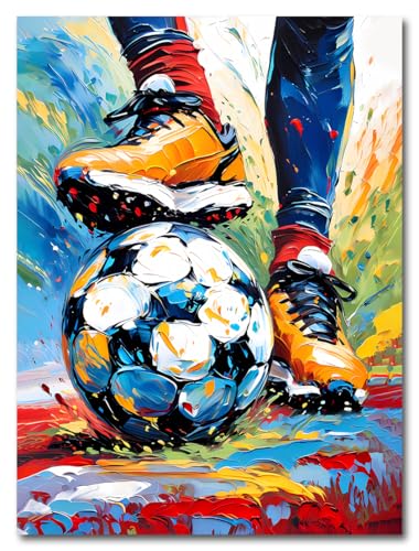 Football Silhouette Wall Art Prints,Colorful Graffit Soccer Art Poster,Football Artwork Poster Prints Sports Wall Art,for Boys Room Kids Wall Decor 12X16 in-Unframed