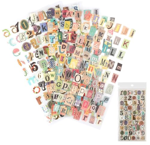 Dmopipp 347PCS Vintage Stickers 6 Sheet Scrapbook Stickers Graffiti Cute Vintage Letters Numbers Self Adhesive Decals Scrapbooking Supplies for Diary DIY Art Album Paper Crafts (347PCS)