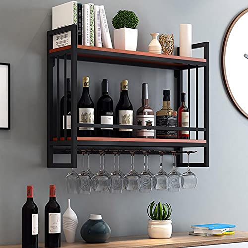 TiLeze Wall Mounted Wine Holder with Wine Glass Holder and Wooden Partition, 2-Tier Multiple Bottle Wine Cellar Racks Holder Display Shelf, Wine Storage Rack Home & Kitchen – Image 5