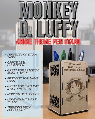 Image of SKARSA INNOVATIONS Monkey D Luffy Wooden Pen Stand | Anime Pencil Holder for Study Table | One Piece Desk Accessories