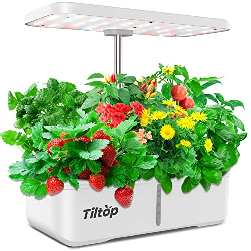TILTOP Hydroponics Growing System 8 Pods Indoor Herb Garden with LED Grow Light, Height Adjustable Plant Germination Kit Indoor Grow Kit Countertop Garden with Automatic Pump & Timer Black