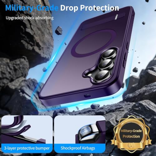Image of Elzzi MagSafe Compatible Case for Samsung S25 FE Translucent Matte Bottom Kickstand Shockproof Slim Anti-Fingerprint Magnetic Hybrid Protective Cover (Deep)
