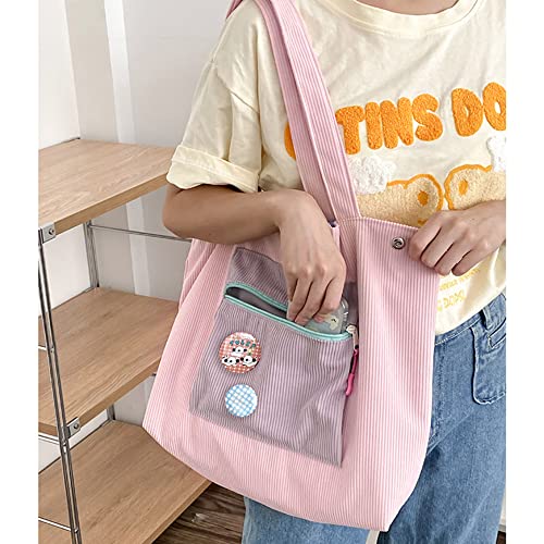 Aisi Corduroy Totes Bag Women Ladies Corduroy Shoulder Bag Cute Cartoon Embroidery Casual Shoulder Tote2