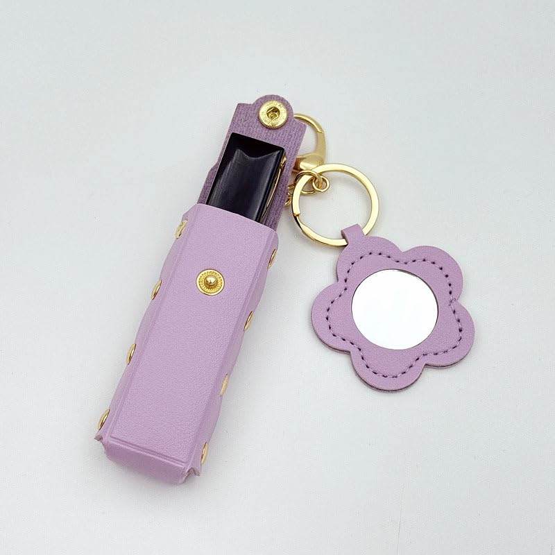carl vinson® Floral Small Mirror Portable Mini Leather Lipstick Bag Snap Button | Dark Brown 4