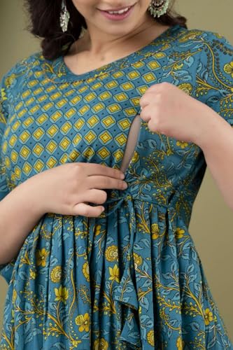 Image of Maternity Feeding Kurtis for Women Cotton - Zip Access Nursing Dress | Comfortable Pregnancy Wear | Stylish Feeding Kurti | Soft Cotton Maternity Dresses for Womens