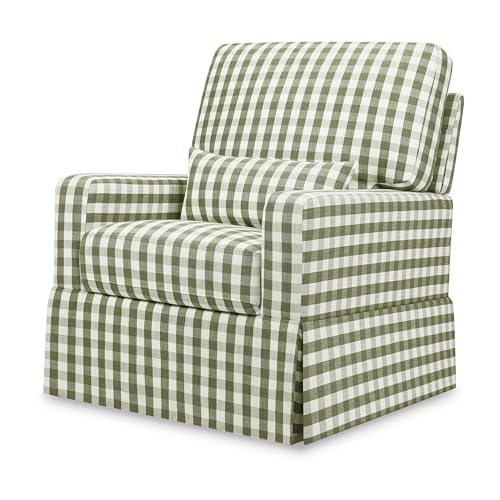 Image of Namesake Crawford Glider Recliner, Green Gingham | 360 Swivel Ultra Cozy Glider Rocker for Feeding & Relaxing w / Lumbar Pillow - GREENGUARD Certified - For Nursery /Living Room