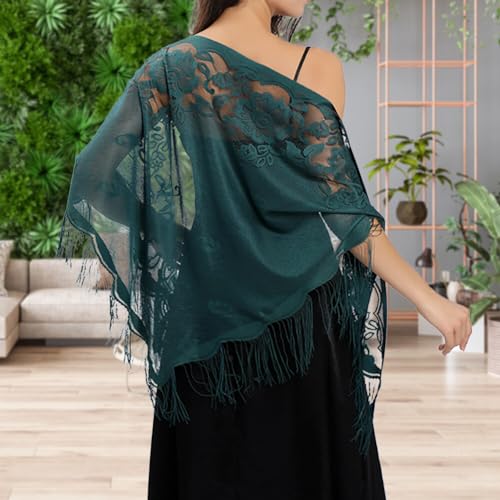 Katutude Lace Shawls and Wraps for Evening Dresses Women's Floral Lace Scarf Shawl with Tassels White Bridal Shawls and Wraps4
