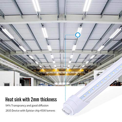 JOMITOP 8ft R17D Rotatable HO Base led Tube Light 45W, Replacement 100W Fluorescent Lamp Shop Lights, 8FT, Dual-Ended Power, Cold White 6000K, 5400LM,Clear Cover, AC 90-277V Pack of 25