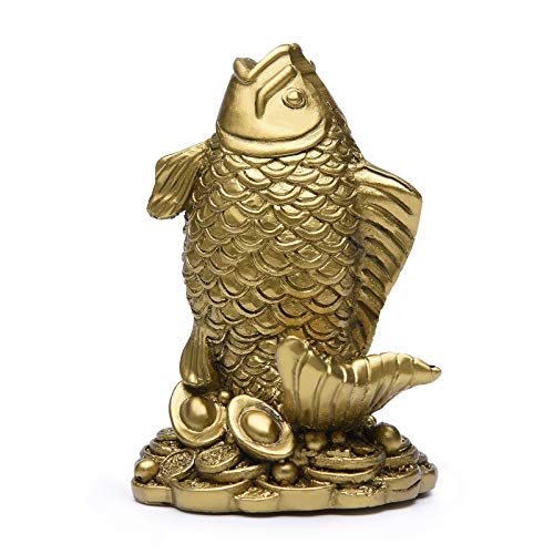 Estatua de pez Feng Shui de resina decorativa dorada miniatura 1