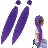 Purple Braiding Hair,2Pcs Hair Extensions For Braids, Pre Stretched Synthetic Braiding Hairs, Long Braided Wig Halloween Costume Cosplay Accessories For Kids (Purple)