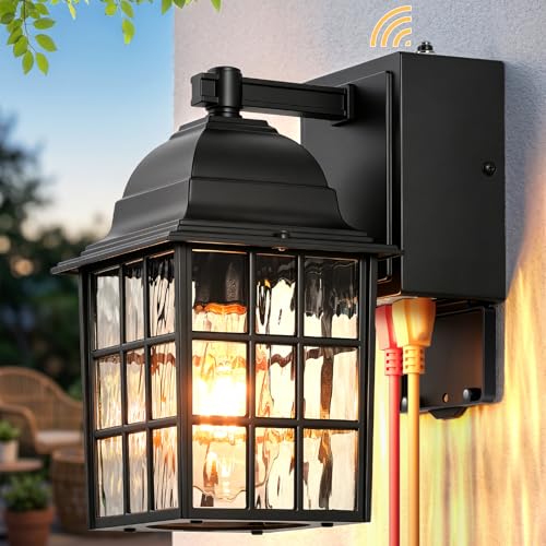 Image of Gleamz Dusk to Dawn Outdoor Porch Light with GFCI Outlet, Anti-Rust, Black