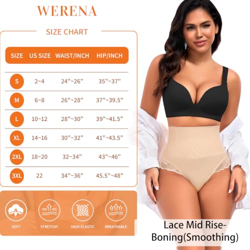 Image of Werena Tummy Control Thong Shapewear for Women High Waisted Body Shaper Panties Shaping Thong Girdle Underwear
