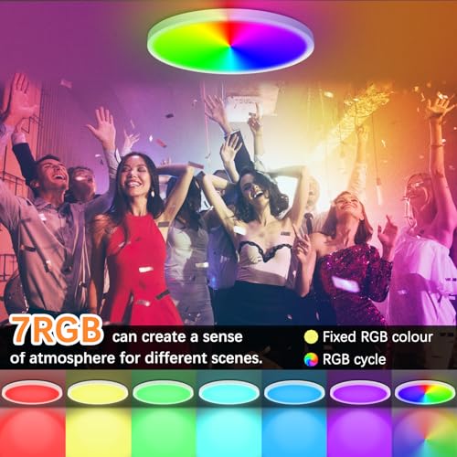 SonPen LED Ceiling Light Dimmable,25W 3200LM RGB Ceiling Light with Remote Control,1800K Night Light Warm,Panel 3000K-6500K Dimmable IP54 Waterproof for Bedroom Children's Room Living Room Bathroom - Image 4