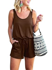 REORIA Womens Basic Summer Scoop Neck Sleeveless Tank Top Short jumpsuit Rompers