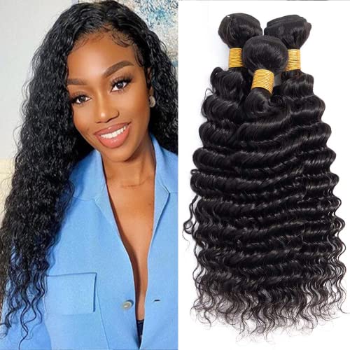 Deep Curly Wave Bundles Human Hair Loose Deep Wave Human Hair 3 Bundles 100g 8A Grade 22 24 26 inch Wet and Wavy Human Hair 100% Unprocessed Brazilian Virgin Hair Extensions For Black Woman