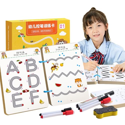 Dfstvup Formazione sul controllo della penna, pratica di scrittura a mano libera, Libro di scrittura a mano prescolare, Quaderni di esercizi prescolari riutilizzabili per l'educazione della prim