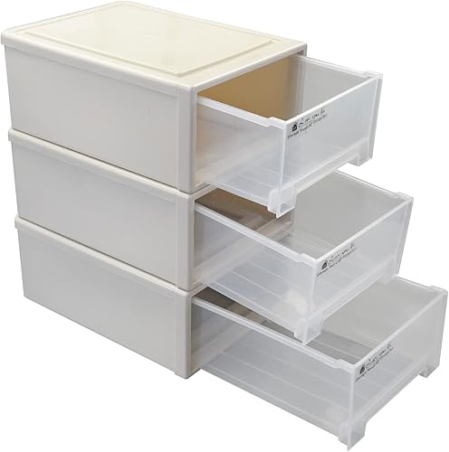 Cajonera apilable de plástico de 18 cuartos de galón, caja de cajones de almacenamiento, 3 paquetes