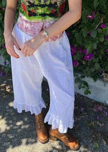 NUFIWI Women Sheer Mesh Lace Trim Capri Long Bloomers Cute Ruffle Hem Cropped Pajama Pants Y2K Casual Pettipants Bottoms4