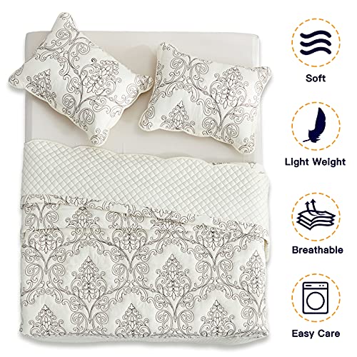 Image of CHIXIN Bedspread Coverlet Quilt Set Full Size - Lightweight Bedding Cover - Beautiful Stitching - 5 Piece Reversible Bedspread - Luxury Damask Paisley Pattern (Full, Ivory)