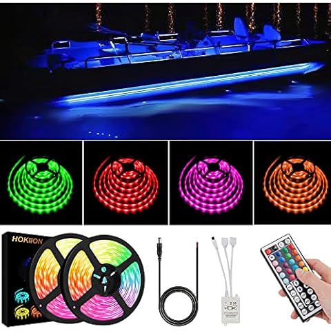 HOKIION LED Boat Strip Lights, 40FT Multi-Color Marine Pontoon Led Lights, Waterproof Boat Interior Light, Under Gunnel Lights, Boat Deck Light, Night Fishing Lights for Pontoon Fishing Bass Yacht Cover