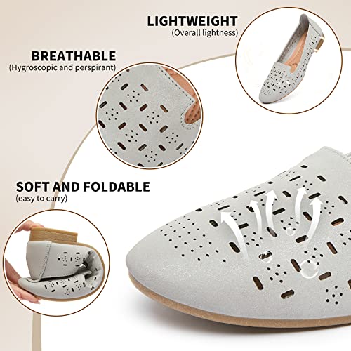 Rominz Women's Flats Shoes Comfortable Black PU Leather Ballet Flats for Women Casual Round Toe Dress Shoes Slip on Shoes Lightweight Foldable3