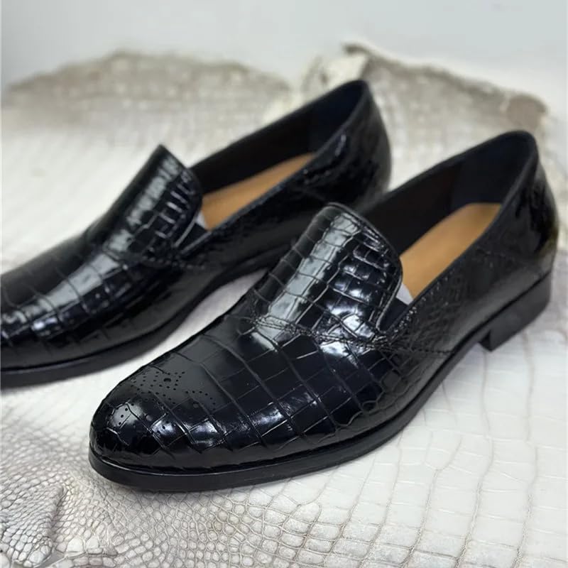 Authentic Exotic Crocodile Skin Business Style Men Black Dress Shoes Genuine Alligator Leather Male Slip-on Brogue Dress Loafers3