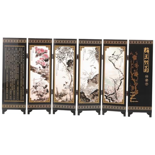 STOBOK ?古漆器折りたたみ屏風 ミニデスクトップ装飾品 東洋伝統スル 間仕切り兼用 家用リビングルーム壁仕切り インテリアオーナメント